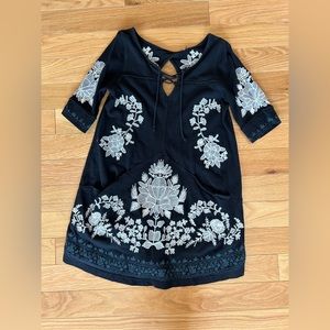 Free People 3/4 sleeve embroidered sweatshirt dress